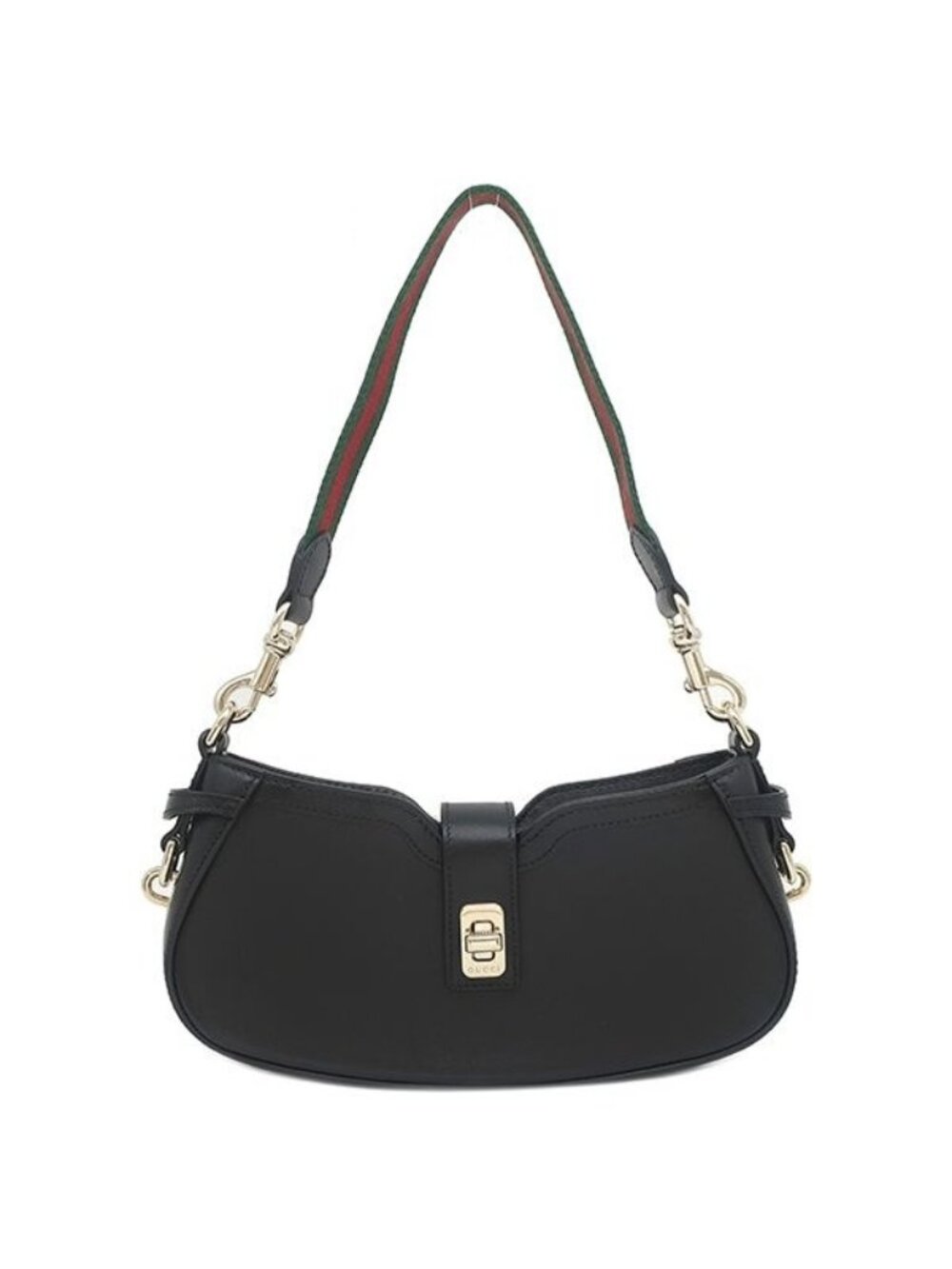 Gucci Shoulder Bag Moonside Calfskin Black Champagne Gold Sherry Line Web